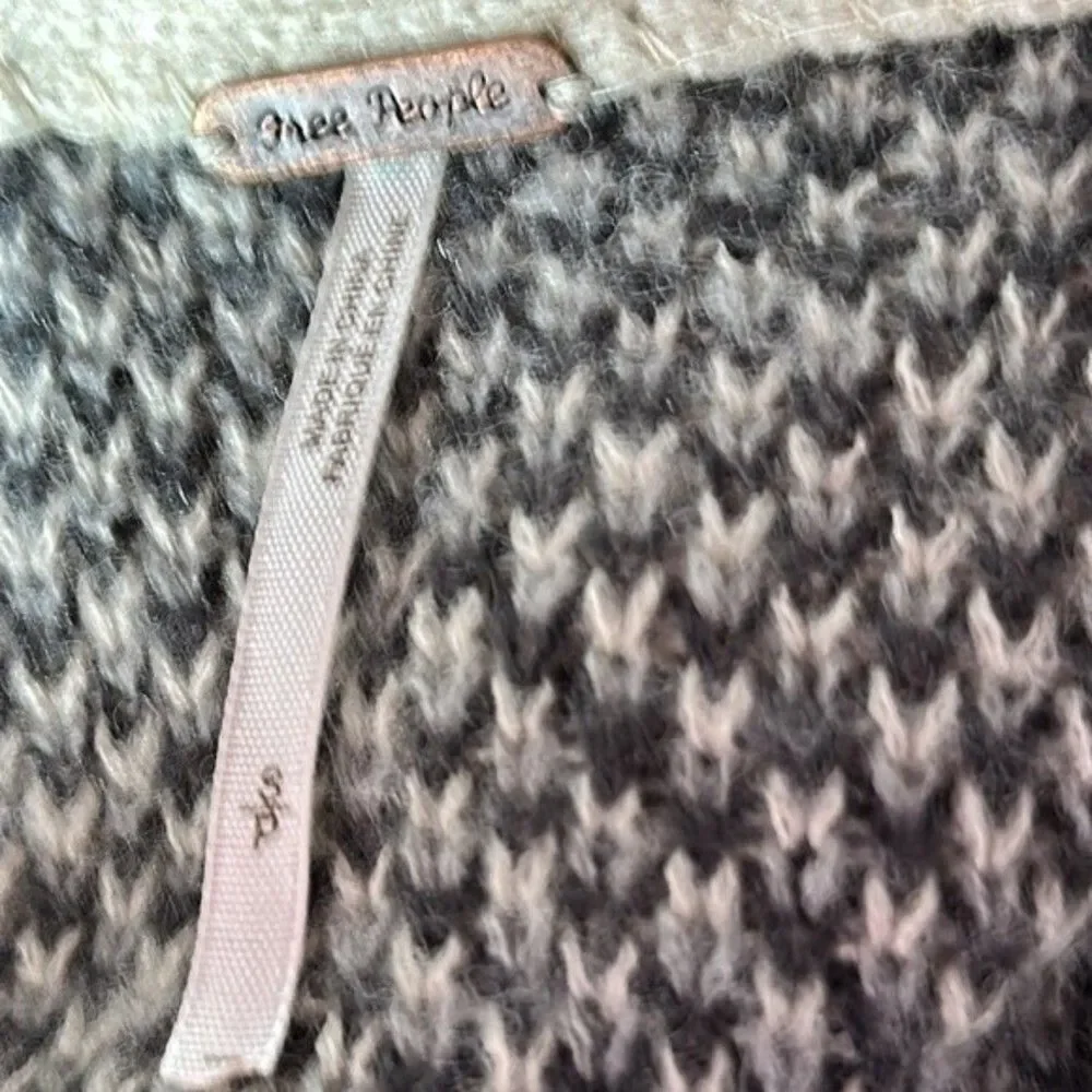 Free People Small Gray Black Animal Print Cardigan Sweater Acrylic